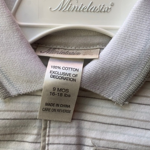 ADORABLE BABY BOY OUTFIT ONE PIECE W/ HAT SAXS WHITE/ w GRAY BLUE STRIPES NEW - Picture 6 of 9